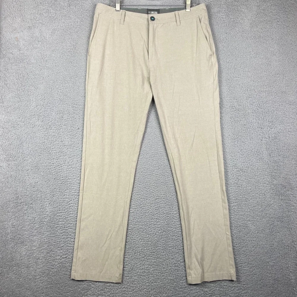 Linksoul Mens Pants Chino Golf‎ Beige Stretch Performance 34R **Actual 36x32